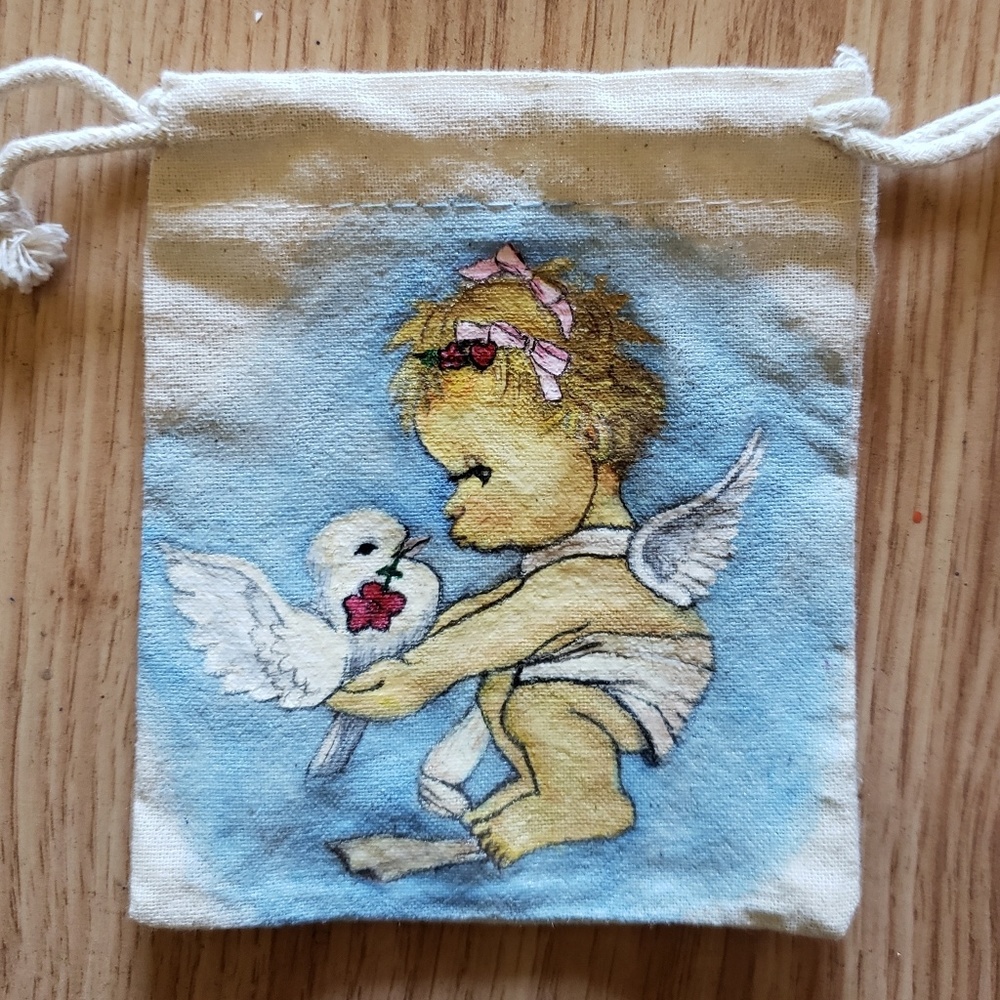 Hand painted mini tote bag baby angel
